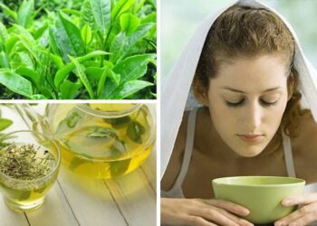 Sử dụng lá trà xanh trị mụn bằng cách xông hơi mặt